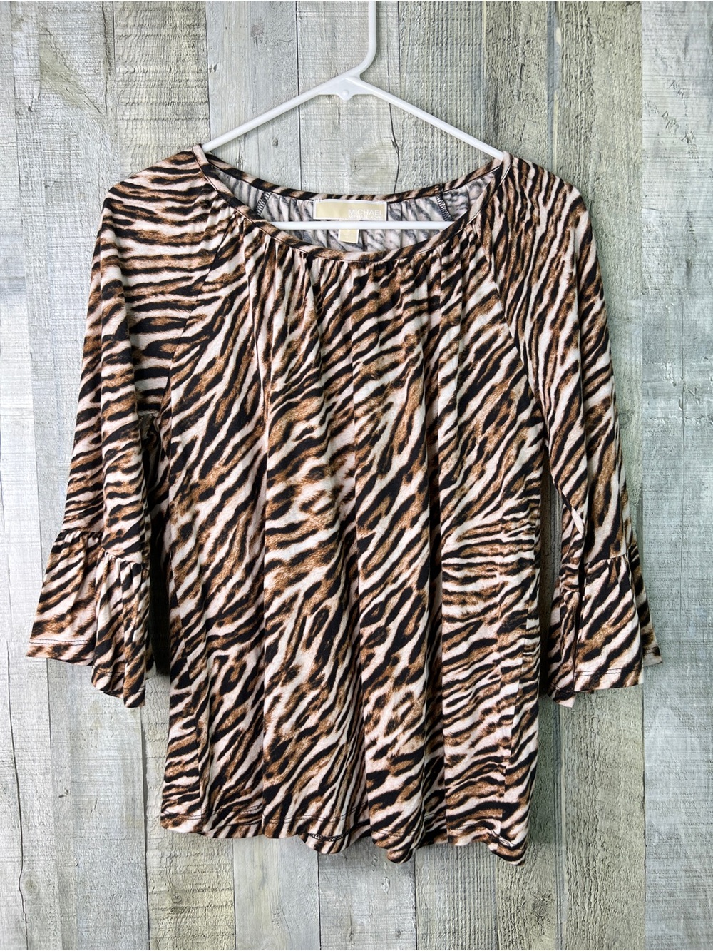 Michael Michael Kors Size Small Anoma Print Tunic Top Crewneck 3/4 Bell Sleeves
